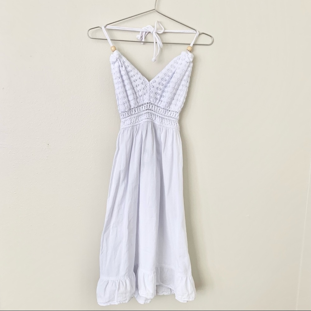 | crochet backless tie halter beach summer cover up dress |